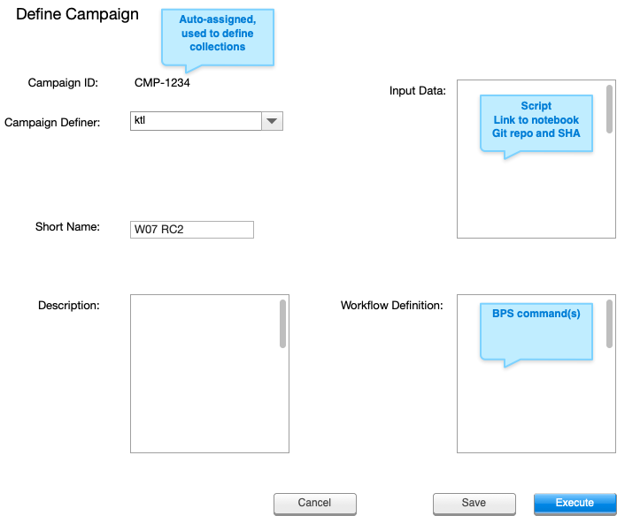 Sketch of a campaign definition screen.